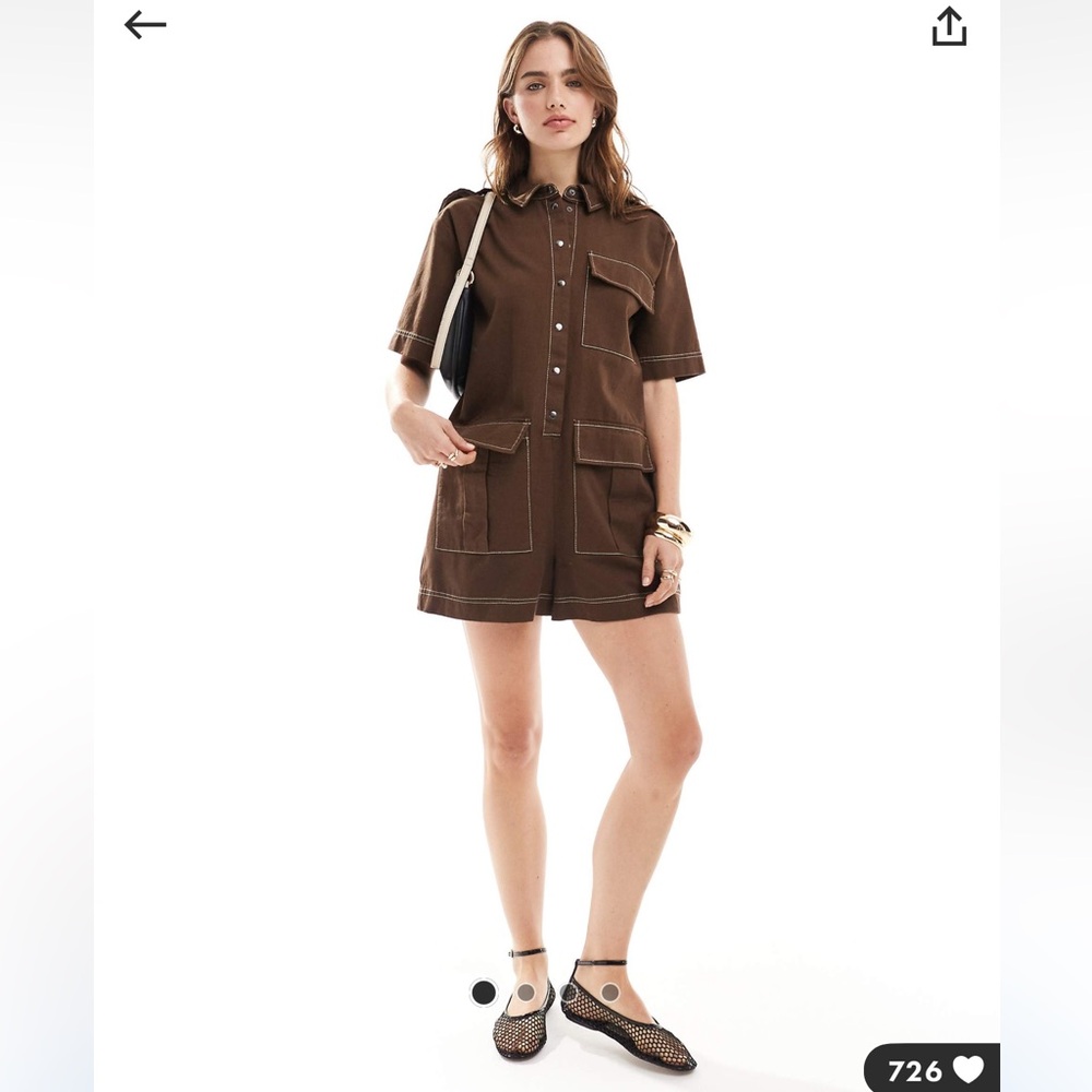 NWT ASOS DESIGN pocket detail utility romper in chocolate